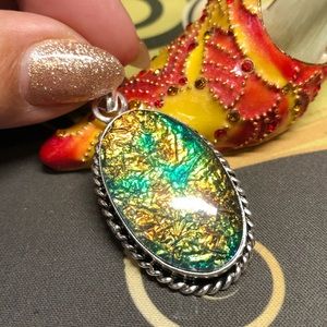 Sterling and dichroic glass pendant-handcrafted
